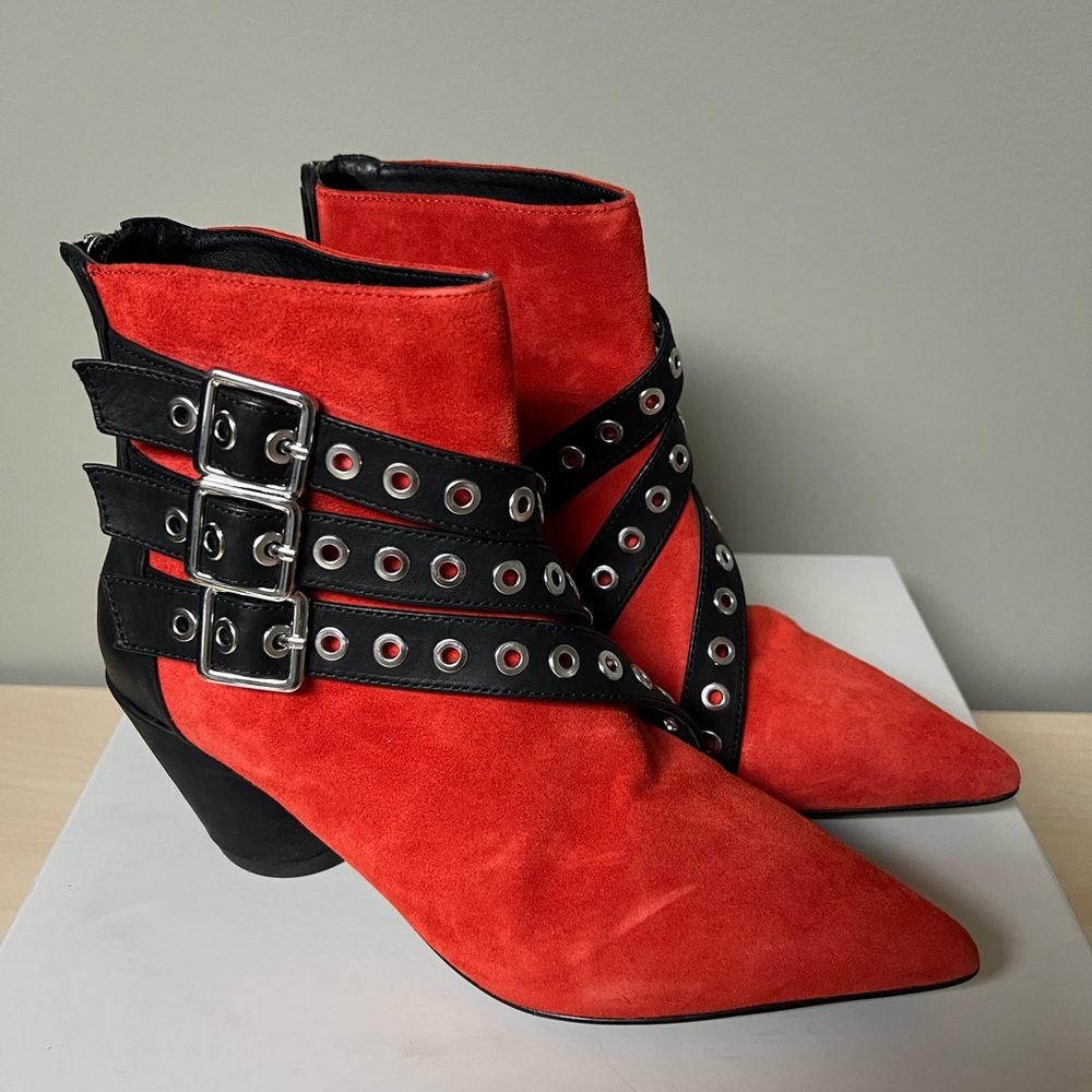Shellys London Fraiser Red Suede Grommet boots